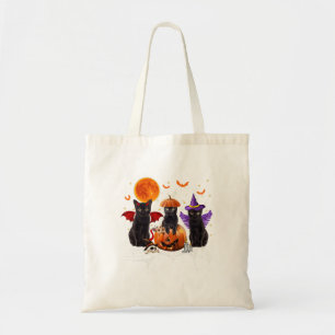 Black Cat Halloween, Black Cat Sitting On Pumpkin Tote Bag
