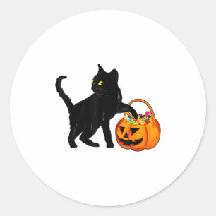 Black Cat Halloween Candy Pumpkin Bag Sweet Lollip Classic Round Sticker