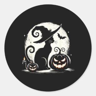 Black Cat Halloween Cat Lovers Classic Round Sticker