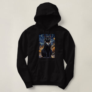Black Cat Halloween Cat Lovers Night Cat Van Gogh  Hoodie