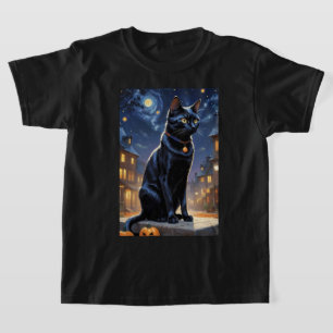 Black Cat Halloween Cat Lovers Night Cat Van Gogh  T-Shirt