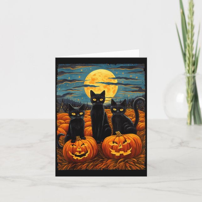 Black Cat Halloween Cat Lovers Night Sky Art Cat Card (Front)