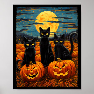 Black Cat Halloween Cat Lovers Night Sky Art Cat Poster