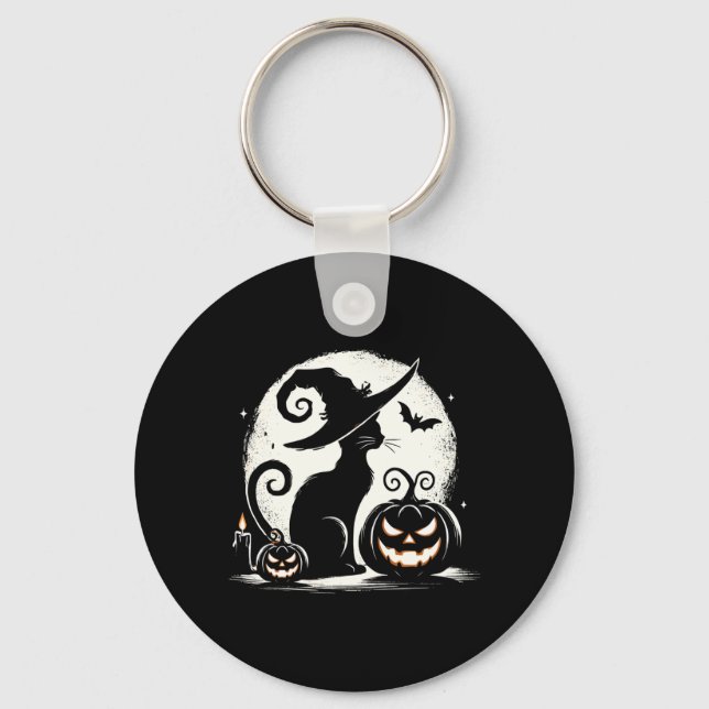 Black Cat Halloween Cat Lovers Performance Key Ring (Front)