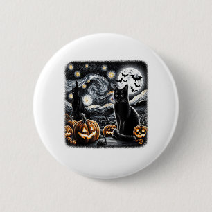 Black Cat Halloween Cat Lovers Starry Night Cat Va 6 Cm Round Badge