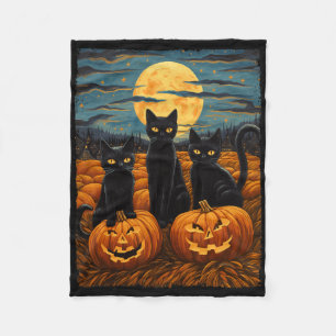 Black Cat Halloween Cat Lovers Starry Night Cat Va Fleece Blanket
