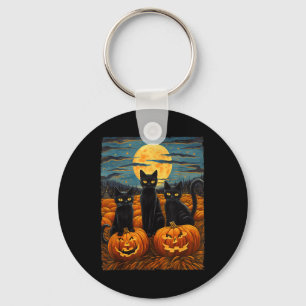 Black Cat Halloween Cat Lovers Starry Night Cat Va Key Ring