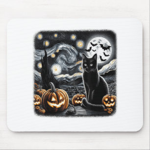 Black Cat Halloween Cat Lovers Starry Night Cat Va Mouse Pad