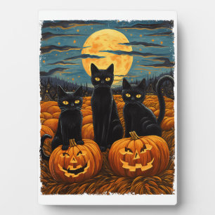 Black Cat Halloween Cat Lovers Starry Night Cat Va Plaque