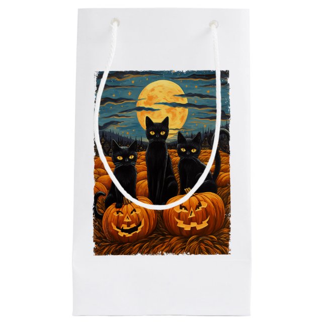 Black Cat Halloween Cat Lovers Starry Night Cat Va Small Gift Bag (Front)