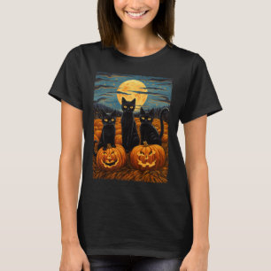 Black Cat Halloween Cat Lovers Starry Night Cat Va T-Shirt
