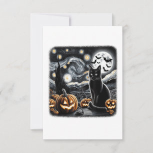 Black Cat Halloween Cat Lovers Starry Night Cat Va Thank You Card