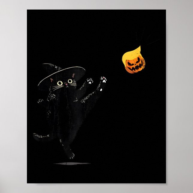 Black Cat Halloween Cat Witch Doodle Poster (Front)