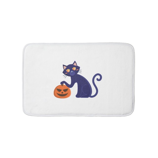Black Cat Halloween Character Bath Mat (Front)