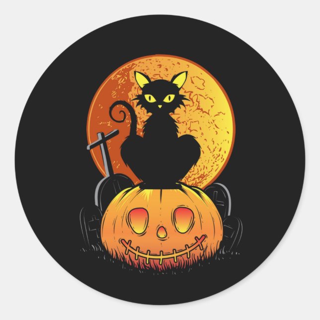 black cat halloween classic round sticker (Front)