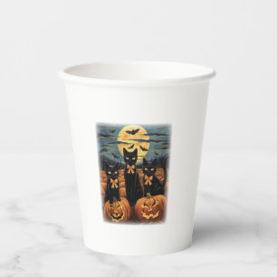 Black Cat Halloween Coquette Bow Cat Halloween Coq Paper Cups