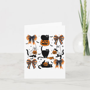 Black Cat Halloween Coquette Bow Halloween Pumpkin Card