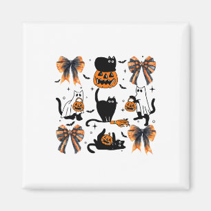 Black Cat Halloween Coquette Bow Halloween Pumpkin Magnet