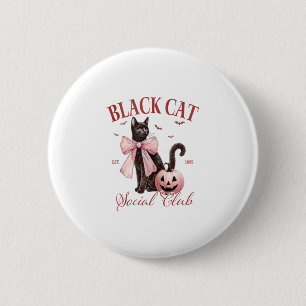 Black Cat Halloween Coquette Social Club Pink Bow 6 Cm Round Badge