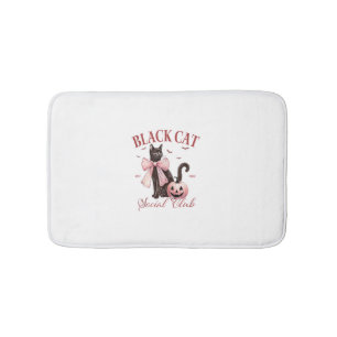Black Cat Halloween Coquette Social Club Pink Bow  Bath Mat