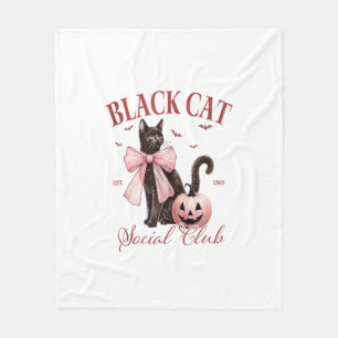 Black Cat Halloween Coquette Social Club Pink Bow Fleece Blanket