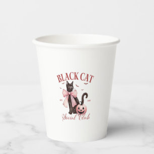 Black Cat Halloween Coquette Social Club Pink Bow Paper Cups