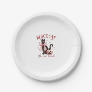 Black Cat Halloween Coquette Social Club Pink Bow Paper Plate