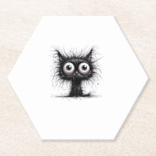 Black Cat Halloween Costume Party Funny Scary Cat  Paper Coaster