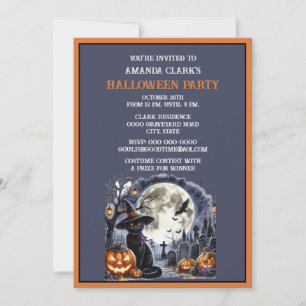 Black Cat Halloween Costume Party  Invitation