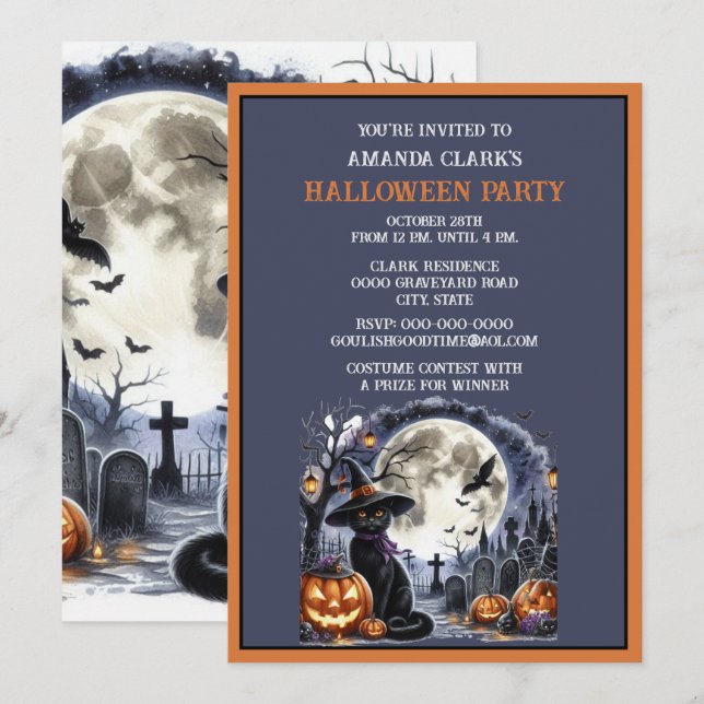 Black Cat Halloween Costume Party  Invitation (Front/Back)