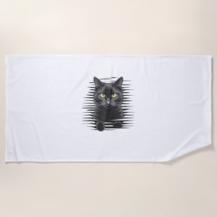 Black Cat Halloween Costume Spooky Kitty Cat Kitte Beach Towel