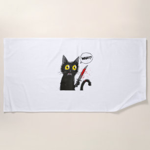 Black Cat Halloween Costume What Funny Cat Lover Beach Towel