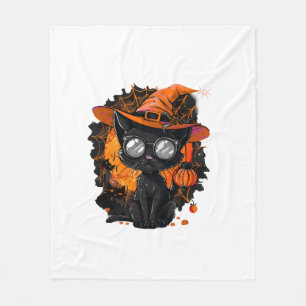 Black Cat Halloween Costume Witchcraft Spider Web Fleece Blanket