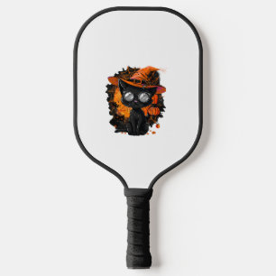 Black Cat Halloween Costume Witchcraft Spider Web Pickleball Paddle
