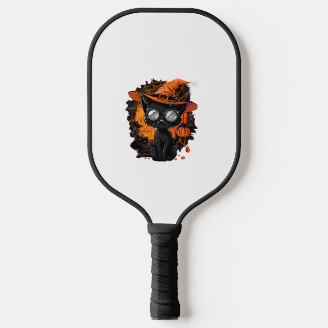 Black Cat Halloween Costume Witchcraft Spider Web  Pickleball Paddle (Front)