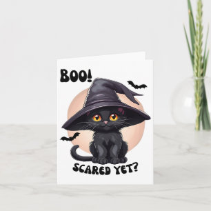 Black Cat Halloween Cute Vintage Black Kitten Boo  Card