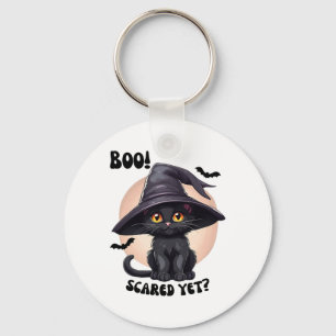 Black Cat Halloween Cute Vintage Black Kitten Boo  Key Ring