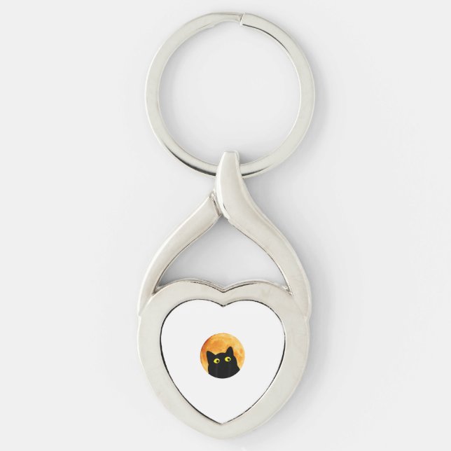 Black Cat Halloween Design Funny Cat Halloween  Key Ring (Front)