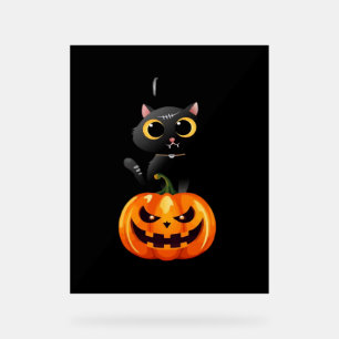 Black Cat Halloween Design – Spooky Pumpkin Art fo Acrylic Sign