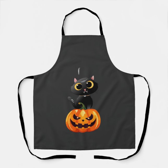 Black Cat Halloween Design � Spooky Pumpkin Art fo Apron (Front)