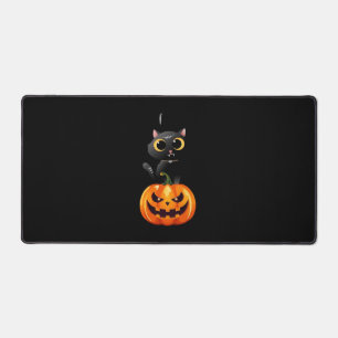 Black Cat Halloween Design – Spooky Pumpkin Art fo Desk Mat