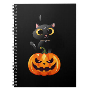 Black Cat Halloween Design – Spooky Pumpkin Art fo Notebook