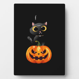 Black Cat Halloween Design – Spooky Pumpkin Art fo Plaque