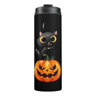 Black Cat Halloween Design – Spooky Pumpkin Art fo Thermal Tumbler