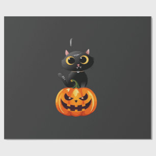 Black Cat Halloween Design � Spooky Pumpkin Art fo Wrapping Paper