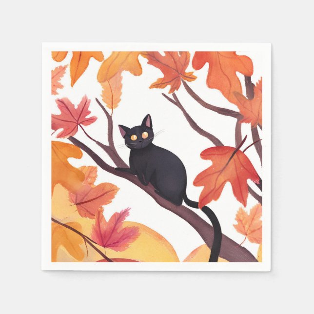 Black Cat Halloween Fall Autumn Napkin (Front)