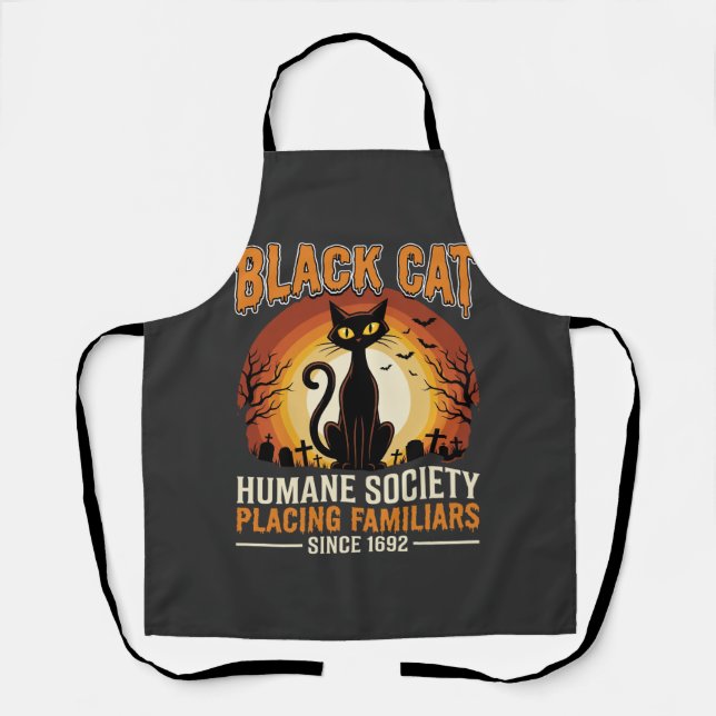 Black Cat Halloween Familiar Vintage Graveyard Des Apron (Front)
