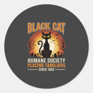 Black Cat Halloween Familiar Vintage Graveyard Des Classic Round Sticker