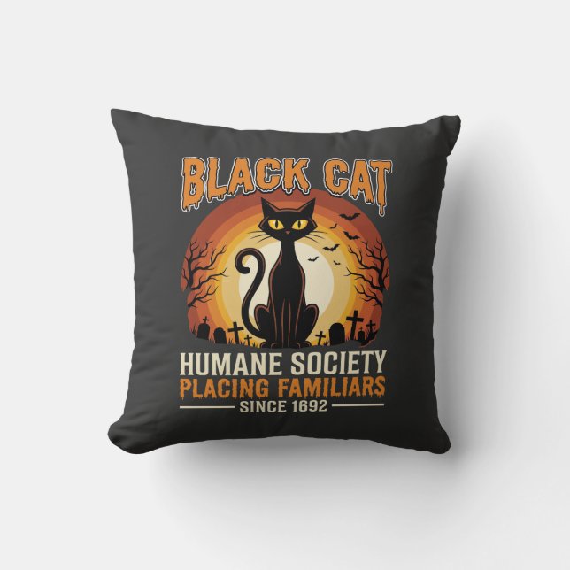 Black Cat Halloween Familiar Vintage Graveyard Des Cushion (Front)