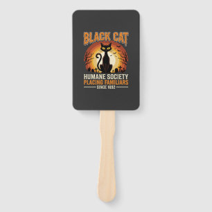 Black Cat Halloween Familiar Vintage Graveyard Des Hand Fan
